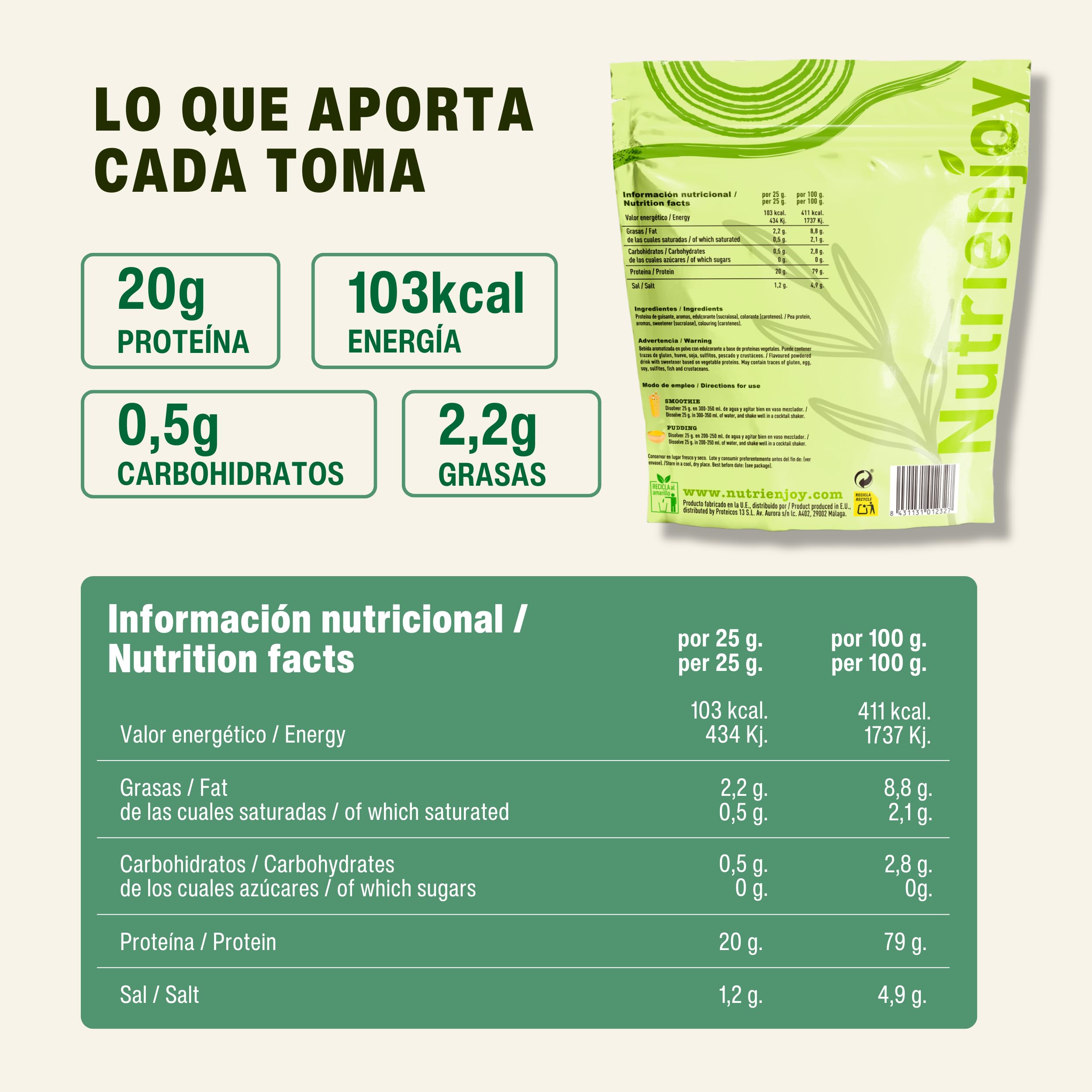 Protéines végétaliennes 800 g | Protéines végétaliennes 100 % végétales de qualité supérieure | Protéines végétaliennes sans sucres ajoutés | Protéine de pois sans lactose | Poudre de