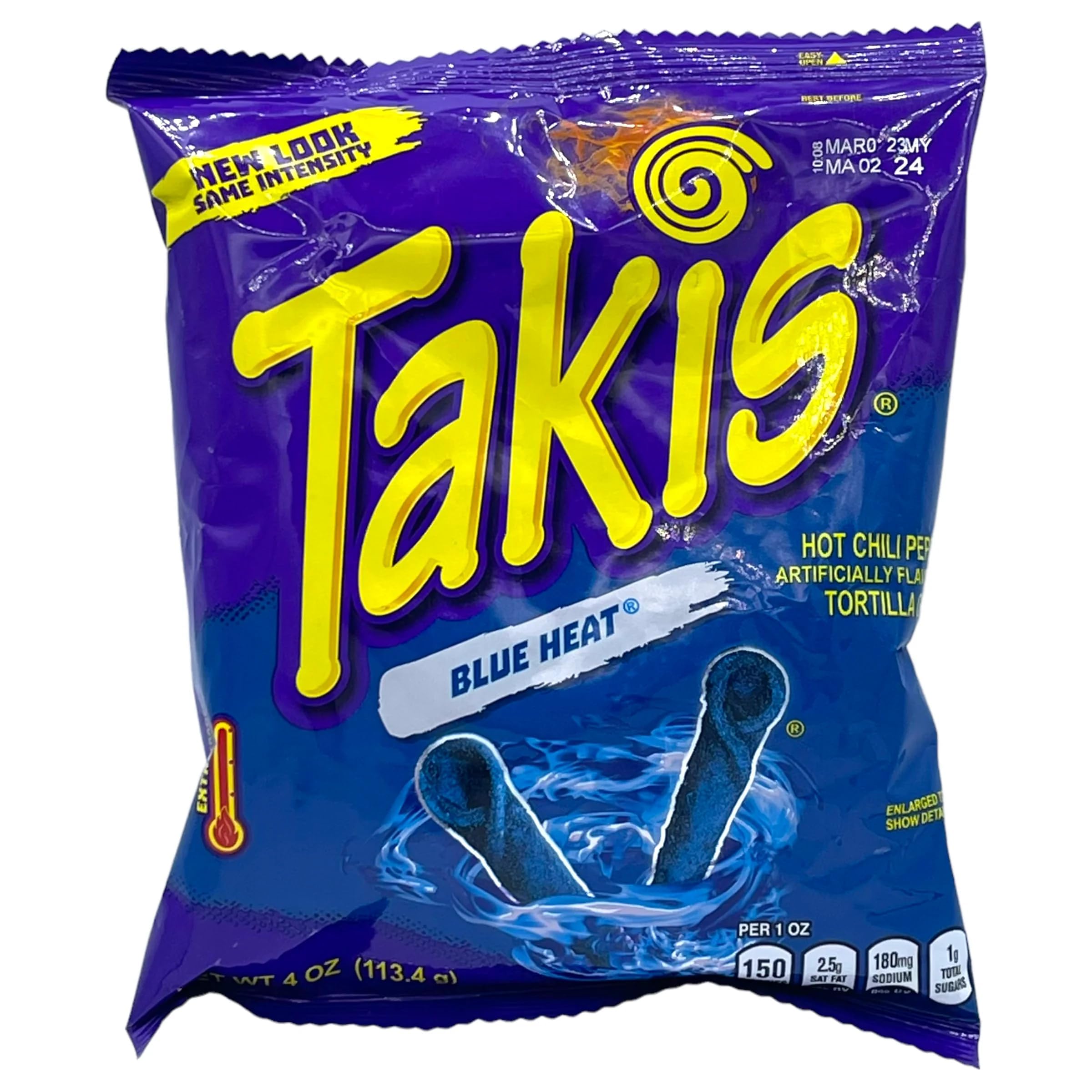 Takis Blue Heat Rolled Tortilla Chips, Extreme Hot Chili Flavor, 113 grams Bag