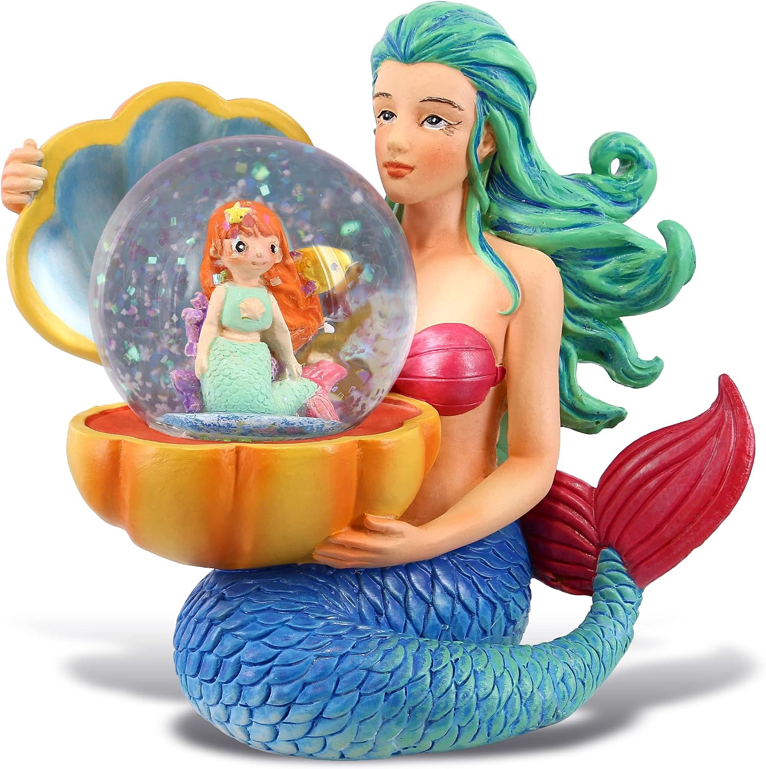 CoTa Global Mermaid Snow Globe - Magical Rainbow Water Globe Figurine with Sparkling Glitter, Collectible Novelty Ornament for Home Decor, for Birthdays, Christmas, and Valentine - 45mm