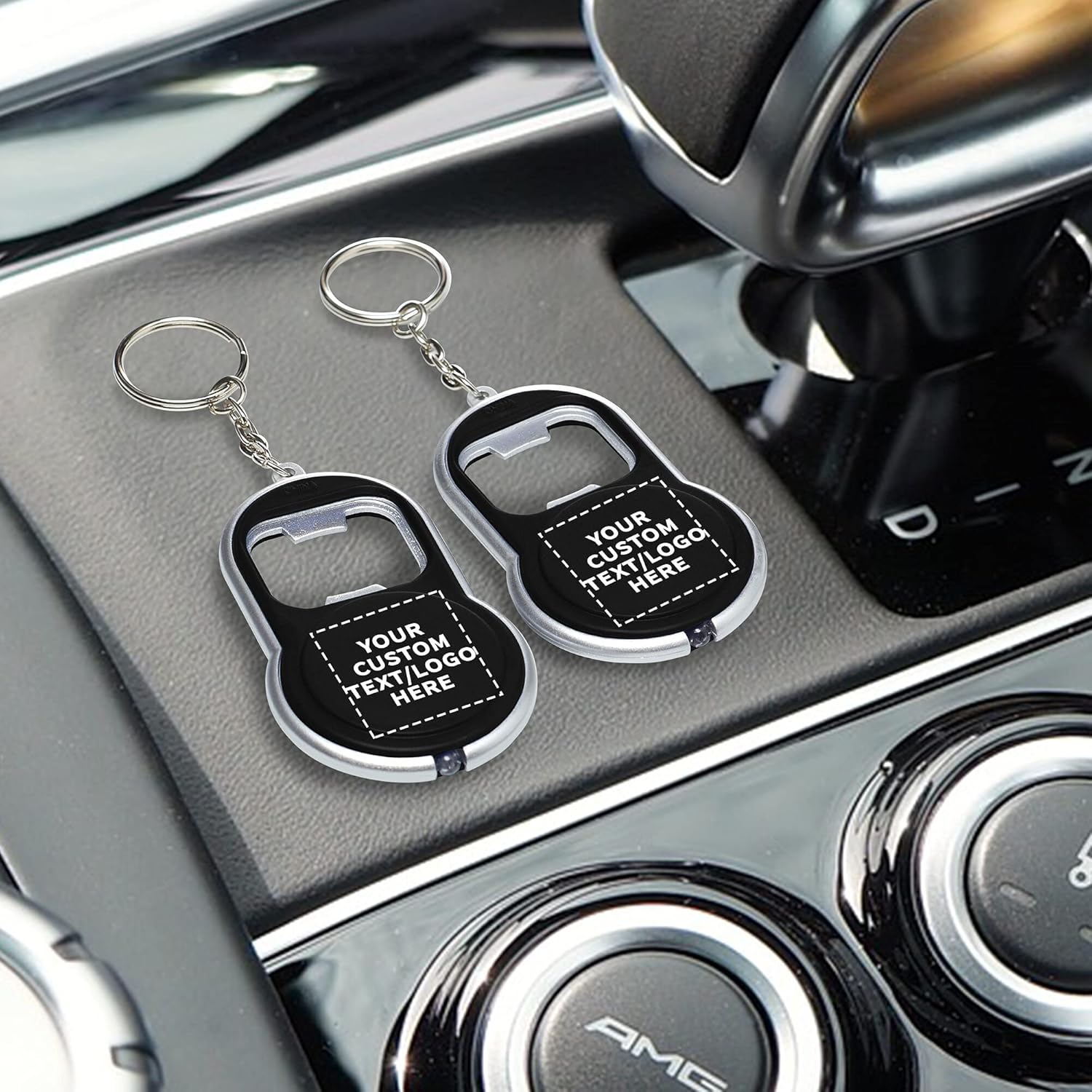 DISCOUNT PROMOS Custom Bottle Opener & LED Keychains Set of 50, Personalized Bulk Pack - Perfect for Tradeshows, Party Favors, Other Events - Black