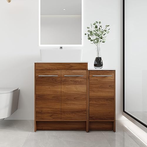 Miniatura 9 de Vanidad de baño independiente de 24 pulgadas con fregadero, tocador de baño de pie de 24 pulgadas, tocador moderno con 2 puertas y lavabo de