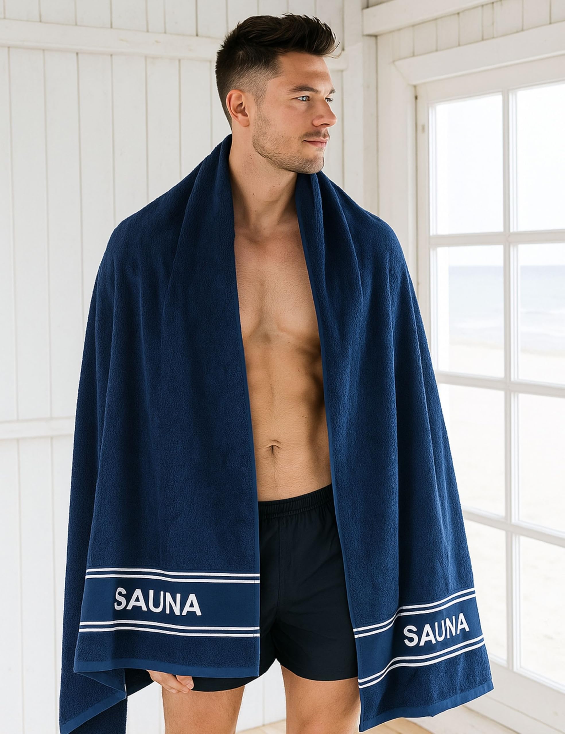 Morgenstern Ręcznik do sauny XXL 80 x 200 cm, 100% bawełna, ręcznik do sauny, duży ręcznik kąpielowy dla kobiet i mężczyzn, frotte, Oeko Tex Standard 100, granatowy
