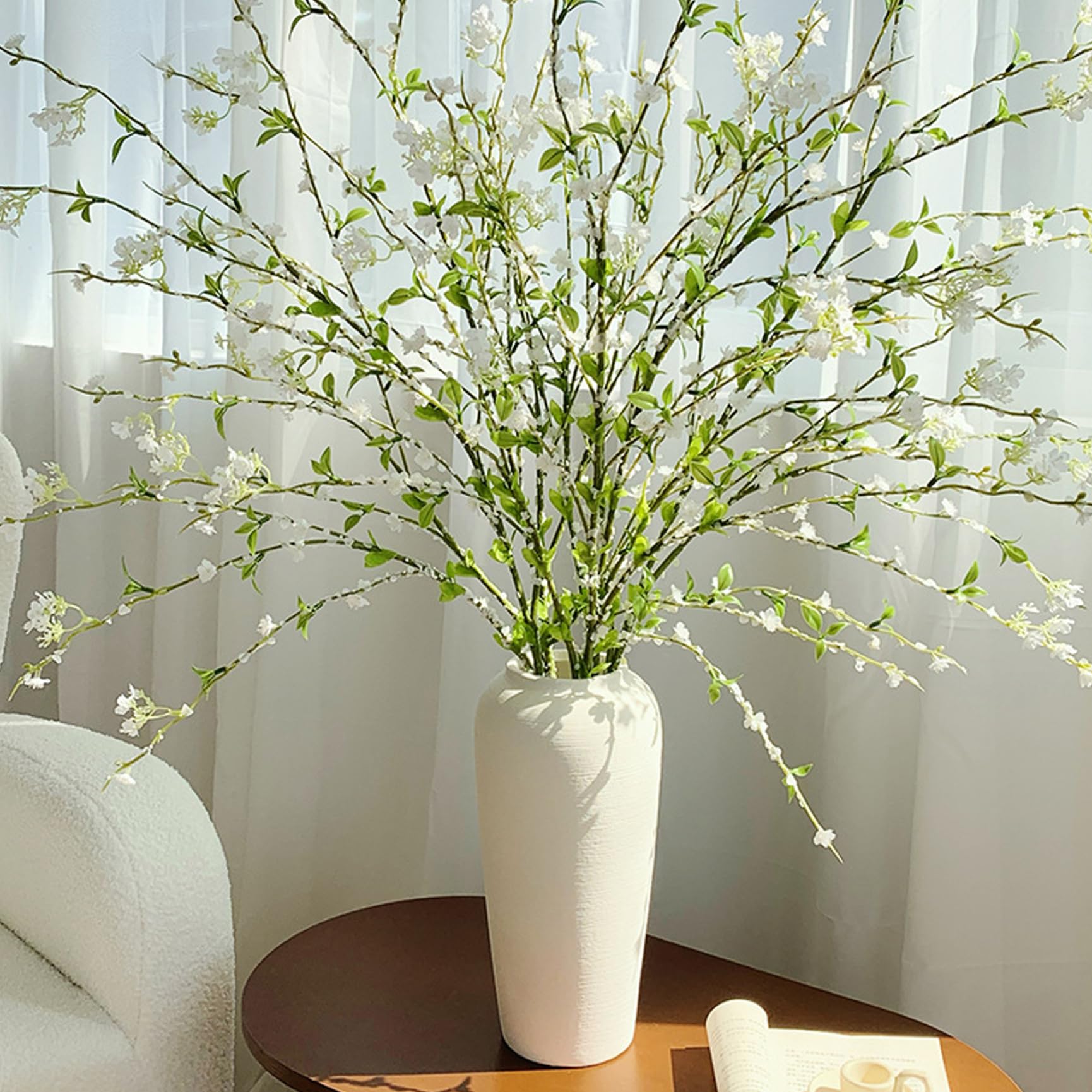 Faticenic White 3Pcs Snow Willow Branches, Faux Branches For Vase 43.3In Floral Decor With Realistic Blossoms, Bendable Stems For Home Office Wedding Centerpiece, Pet Decors