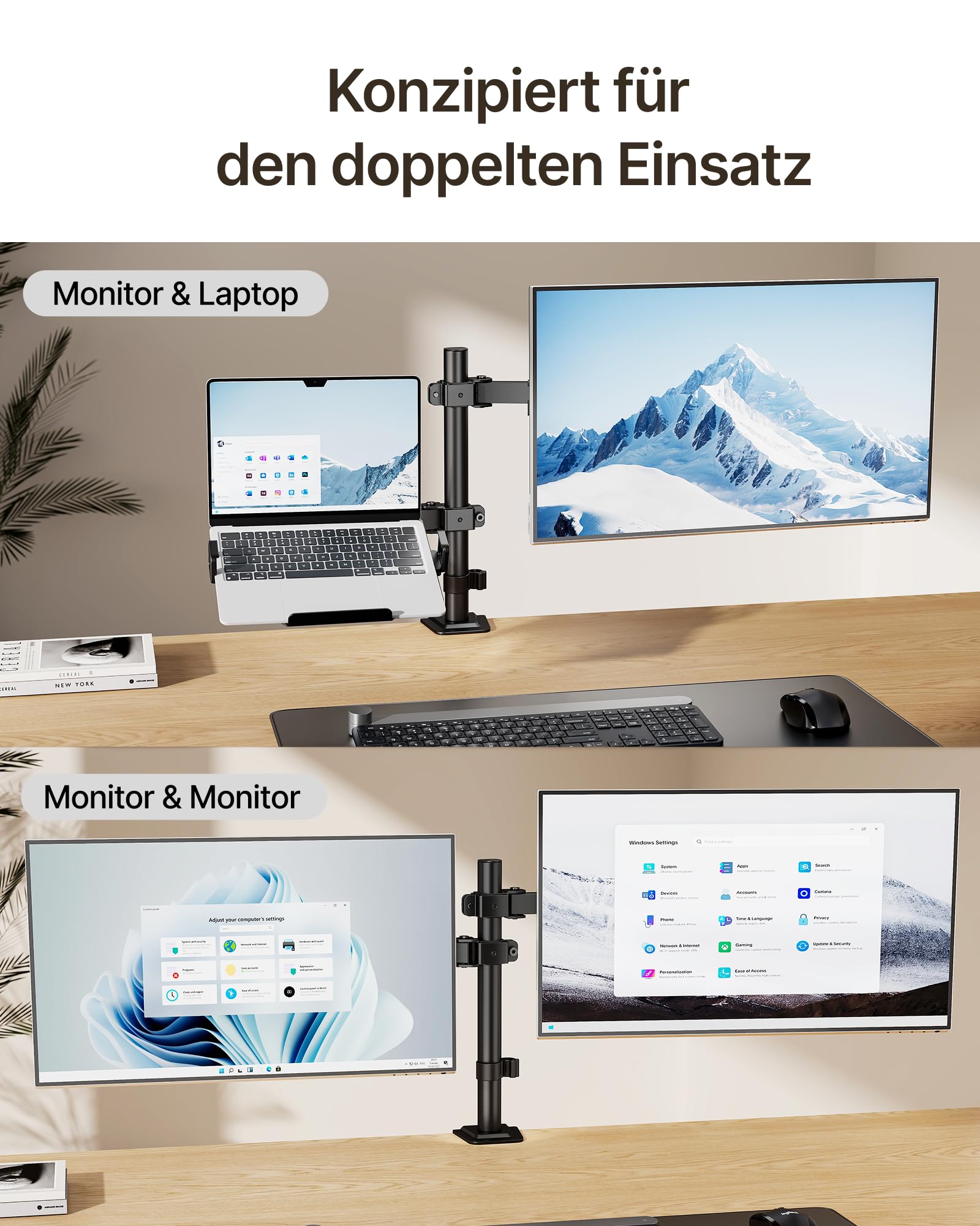 monTEK 2-in-1 Monitor Halterung für17-32 Zoll Monitor und 12-17 Zoll Laptop