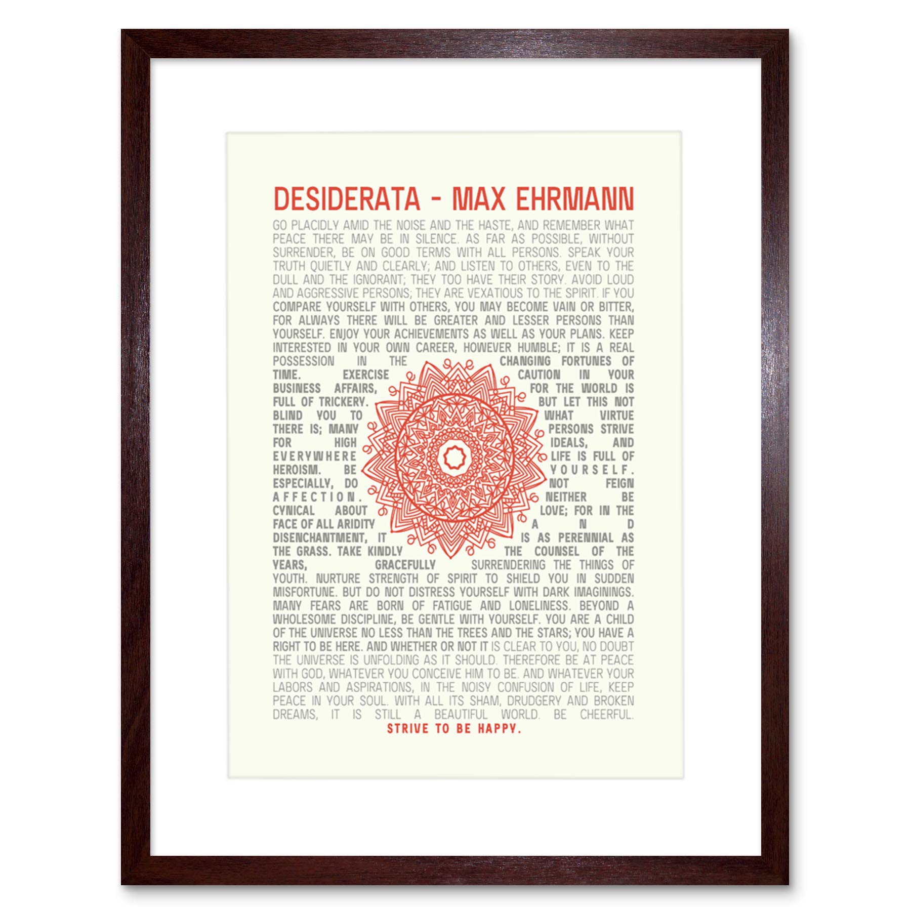 Wee Blue Coo Quote Desiderata Mandala Ehrmann Typography Framed Wall Art Print