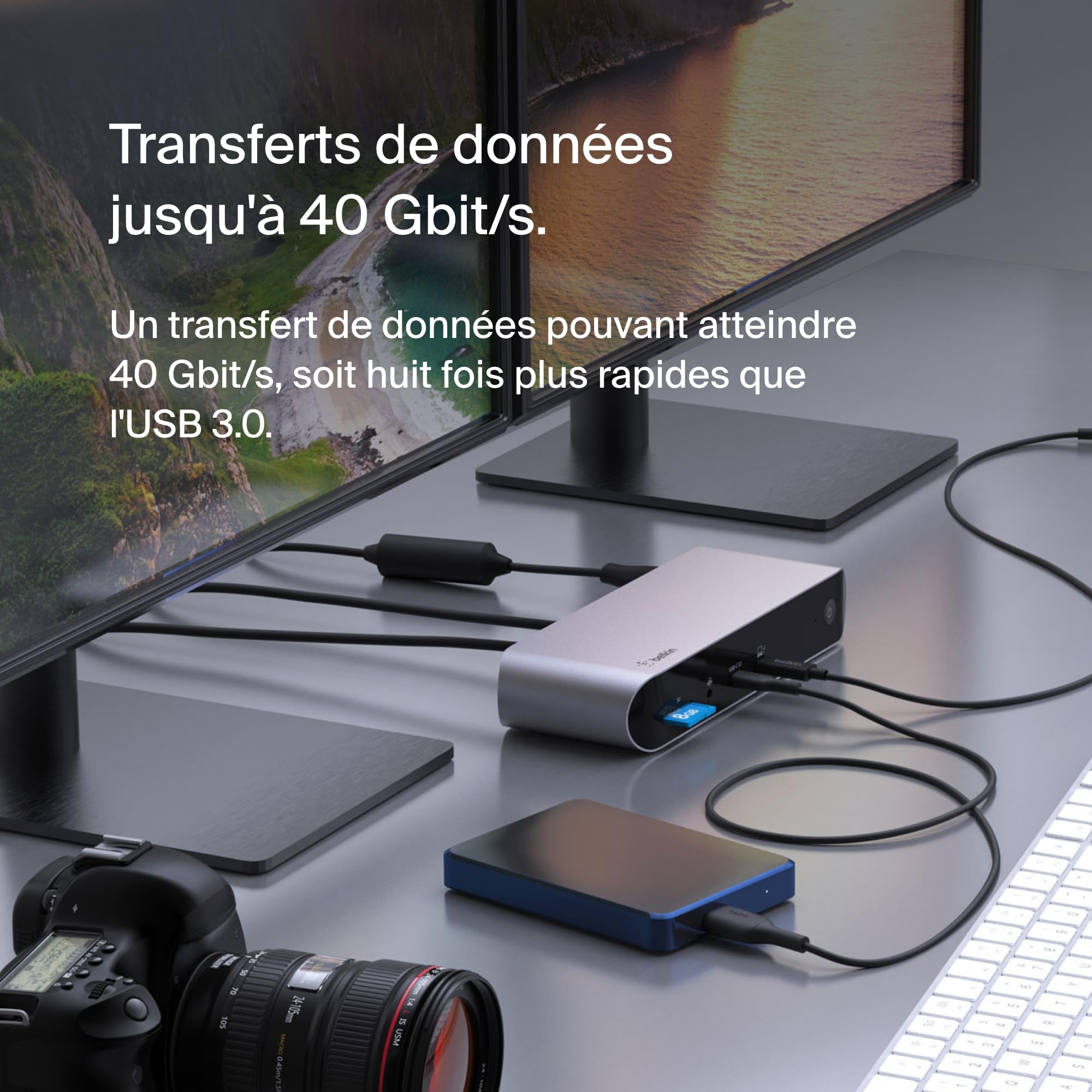 Belkin Station d’Accueil , Affichage Simple 8K à 60 Hz, Compatible Double Affichage 4K, 2 Ports Thunderbolt 4 Dock Pro, 2 Ports HDMI, PD 90 W, entrée/Sortie Audio, MacBook Pro, XPS, etc.