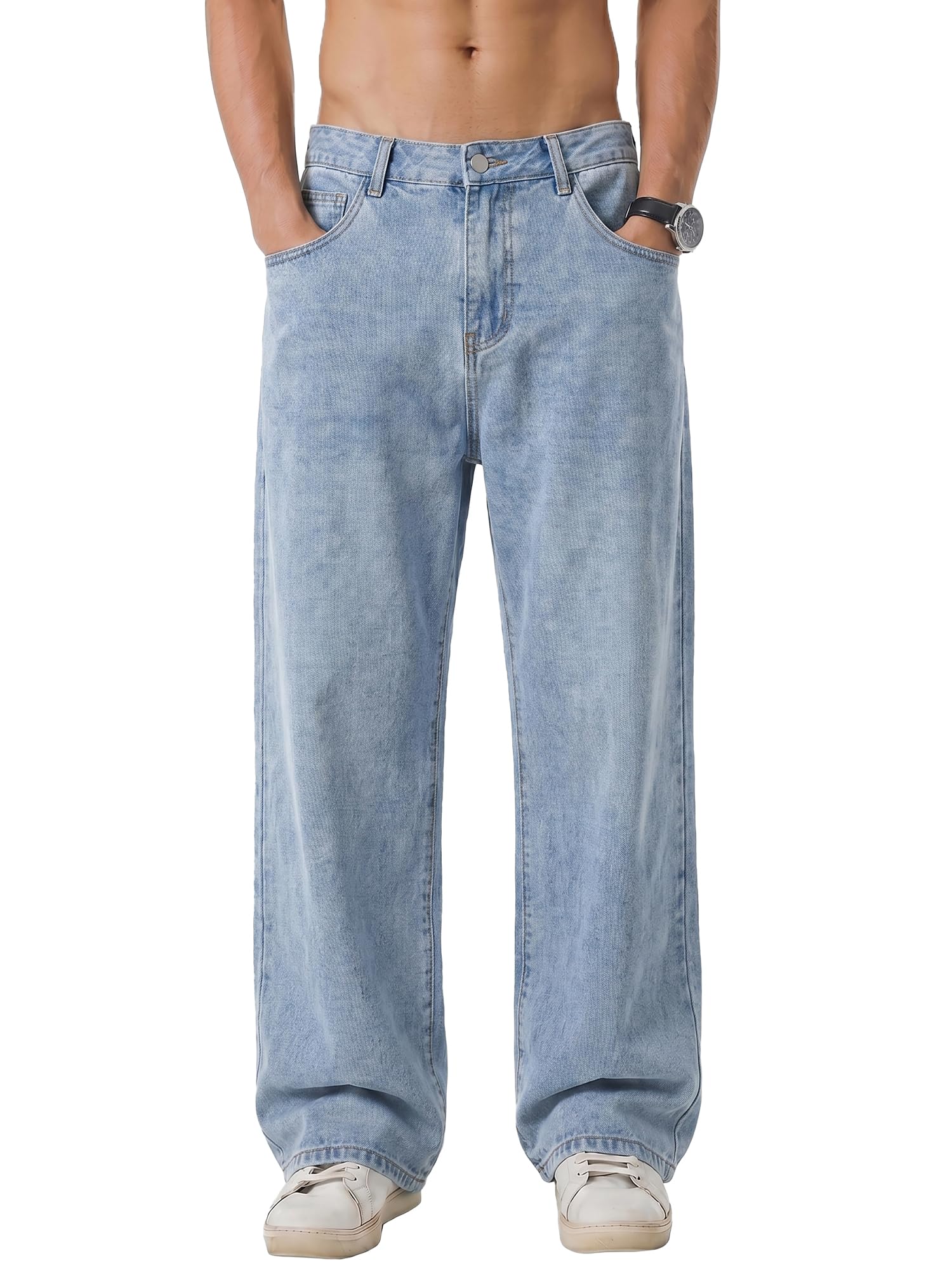 JMIERR Jeans Herren Baggy Baumwolle Weite Jeans Hose Herren Stretch Vintage Loose Fit - Bequeme Streetwear Freizeithosen
