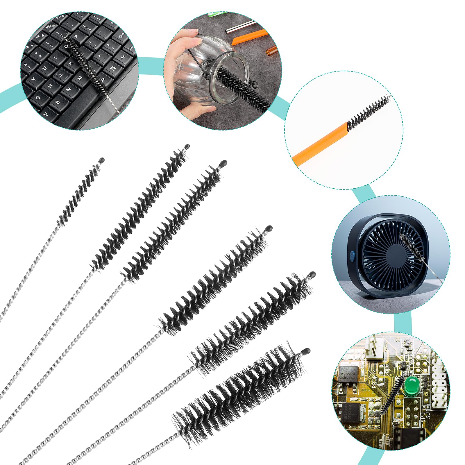 8-teiliges Flaschenbürsten Set Aus Nylon - Reinigungsbürsten Für Trinkhalme, Milchschläuche & Enge Flaschen