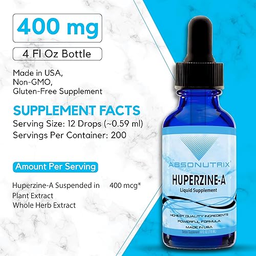 Miniatura 2 de Absonutrix Huperzine-A Suplemento líquido de 400 mcg, 200 porciones por botella de 4 onzas, fabricado en Estados Unidos, absorción rápida,