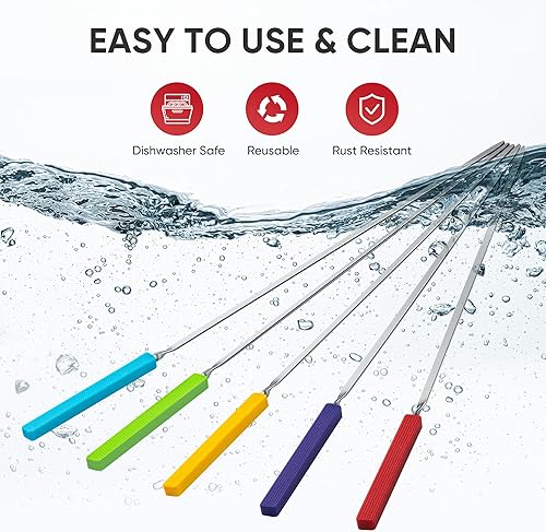 Miniatura 5 de Brochetas de parrilla con mango de silicona, brochetas de Kebab de 16 pulgadas de largo, paquete de 10 pinchos de acero inoxidable para brochetas de