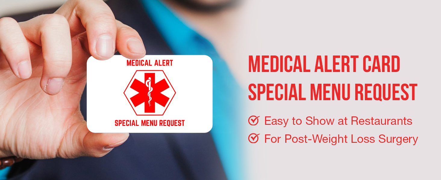 Image of Bariatric Card for Restaurants, Special Menu Request Card, Portion Control Restaurant Request for Bariatric or Gastric Sleeve Patients, Wallet Sized, Set of 2 Cards (2, White, 3.375in x 2.125in)