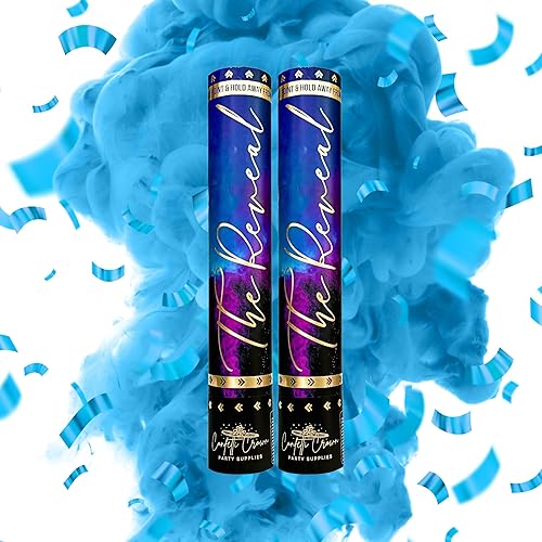 Confetti Crown Baby Gender Reveal - Cañón de polvo de confeti | 12 pulgadas [paquete de 2 azules] – Confeti 100% biodegradable y humo en polvo (azul)