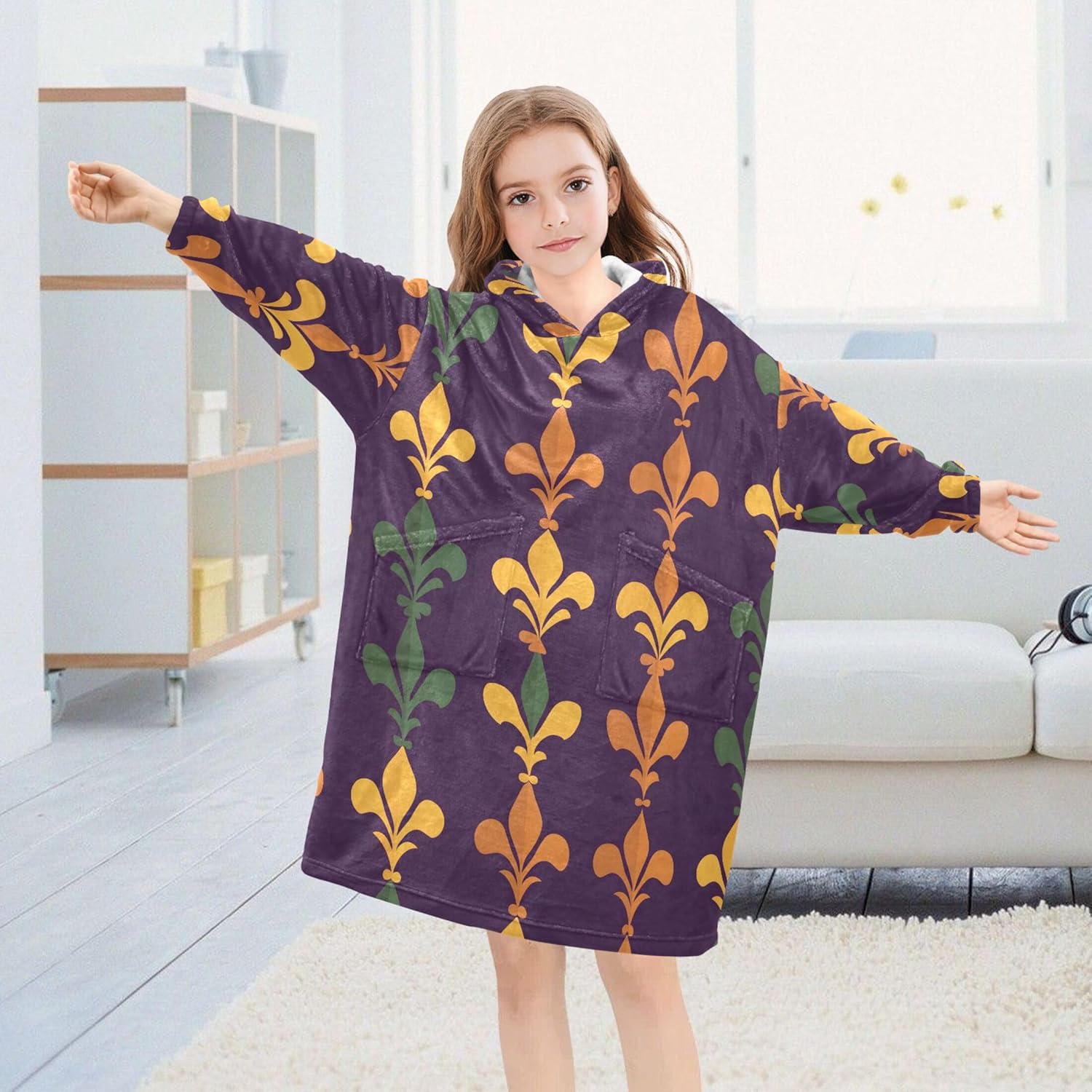 Brazil Mardi Gras Carnival Party Kids Wearable Blanket Hoodie and Sleeves for Toddlers, Cute Hoodies Girls B0403630