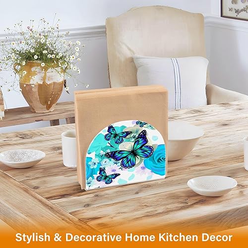 Miniatura 5 de Servilletero con diseño de flores y mariposas para mesa, dispensador independiente de pañuelos, soporte de servilleta de acrílico para encimera,