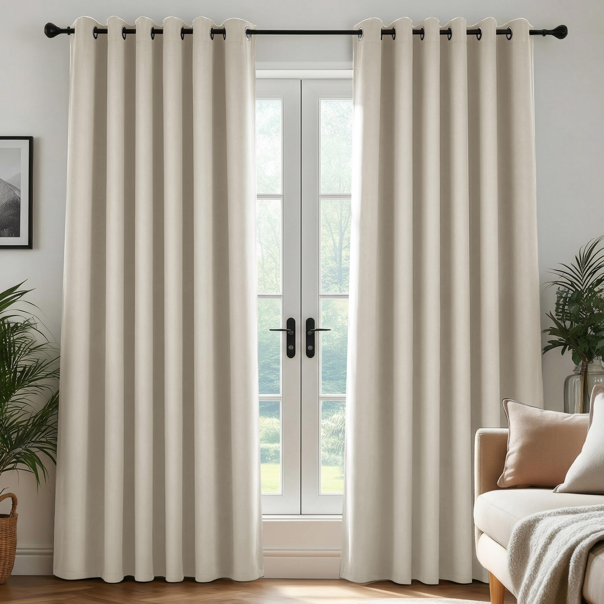Deconovo Tende Oscuranti per Interni con Anelli – Set di 2 Tende Termiche Isolanti e Anti-Rumore, 200x260 cm (LxA), Ideali per Camera da Letto, Soggiorno e Ufficio, Beige Chiaro