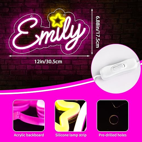 Miniatura 3 de ATTNEON Emily - Letrero de neón, luz LED de neón personalizada para dormitorio de niños, decoración de fiesta de cumpleaños, luz alimentada por USB