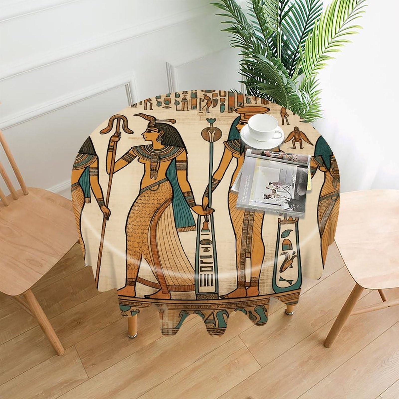 VstaDank Women in Ancient Egypt Tablecloth Easy to Clean Polyester Round Table Cover Washable Round Table Cloth Wrinkle-Free Circle Decoration Tablecloth for Kitchen Dining Room 60"