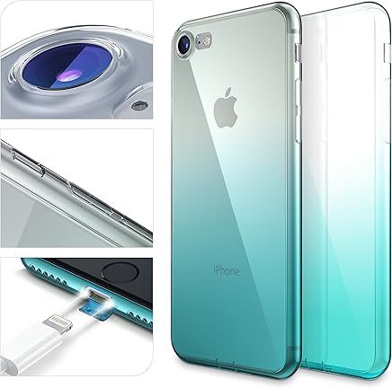 Urcover? Funda iPhone 7/8, Arcoiris Smartphone M?vil Cubierta Flexible Antica?da Apple iPhone 7/8 Carcasa Bumper Azul Claro Degradado