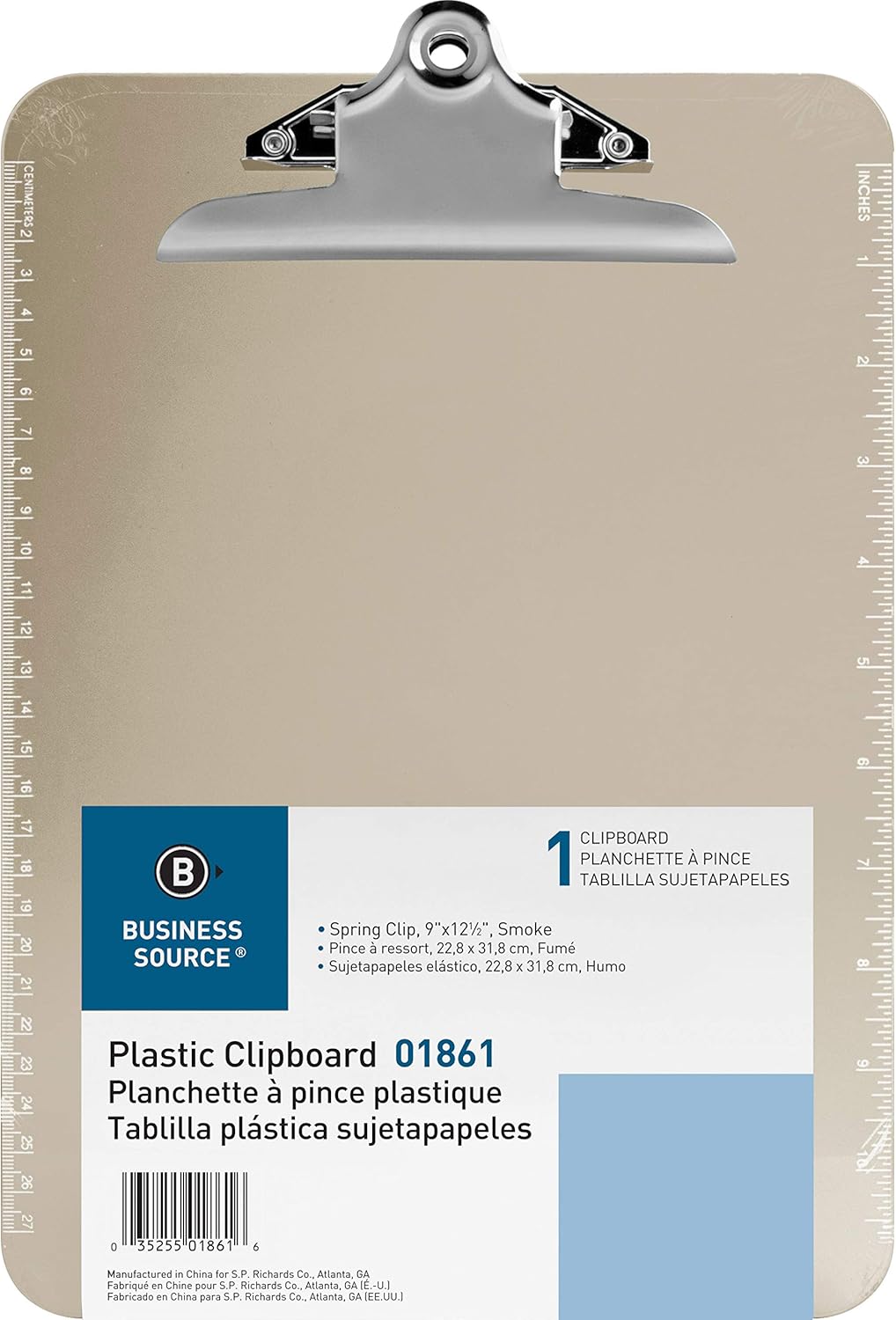 Business Source Spring Clip Plastic Clipboard Office