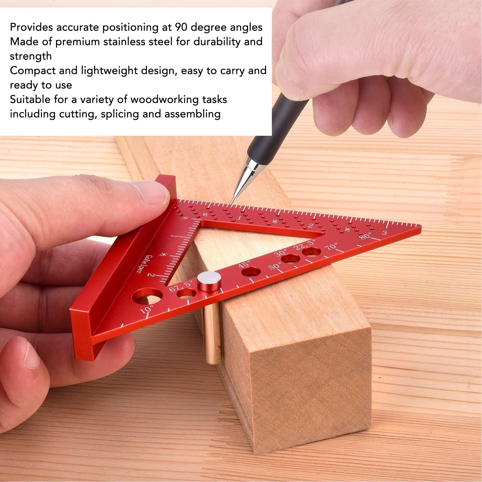 Escuadra de Carpintero, 3,7 x 3,6 Pulgadas, escuadra de viga de aleación de Aluminio de 90 Grados, Regla Triangular portátil, transportador