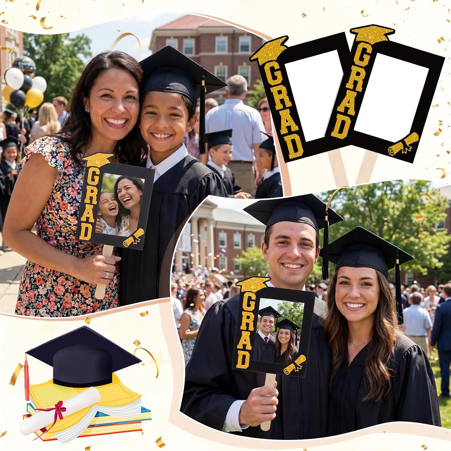 TaoBary 36 Set DIY Graduation Fans Handheld Set for 4x6 Inch Pictures Class of 2026 Double Sided Big Personalized Fans Photo Props Head Cutout Fan for 2026 Grad Picture Frame Party Supplies (Black)