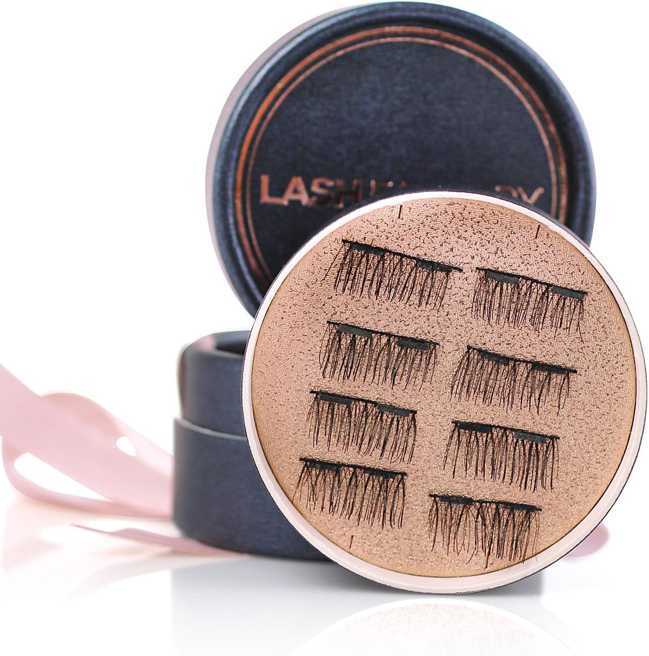 Best Magnetic Eyelashes, False Lashes - Premium Handmade by Lash Factory, 8 Pieces, Double Magnets, Rose Gold Pack, Natural Looking Fake Eye Extensions Set, Black