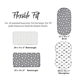 100% Organic Cotton Fitted Bassinet Sheets Fits Halo, Snoo, Graco, Dream on Me, Delta, and All Other Standard Size Bassinets. 3 Pk Adapts to Oval, Hourglass & Rectangle Shaped Bassinet Pads. Gray