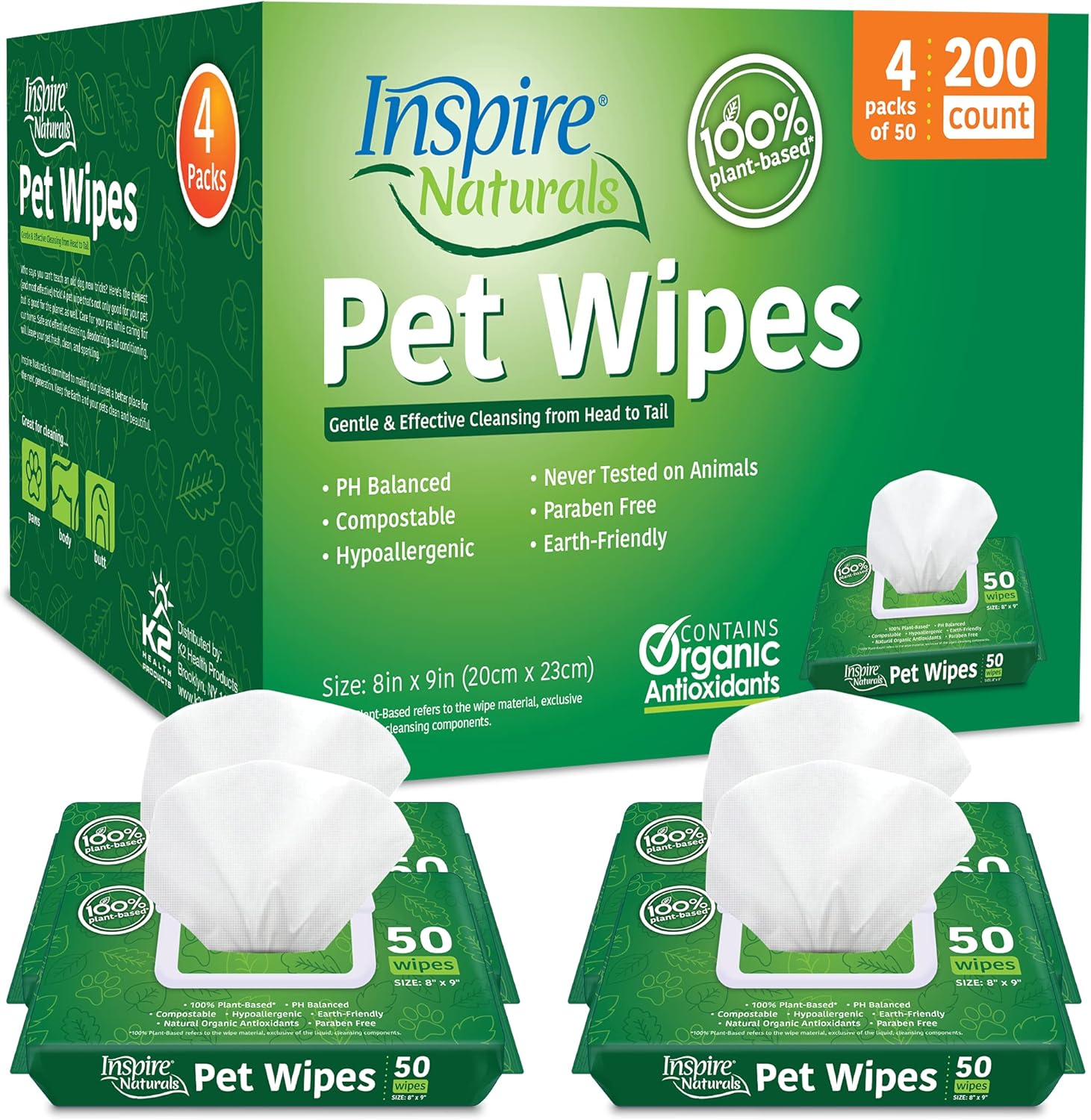 Inspire Naturals Pet Wipes 100 Natural Plant Based with
