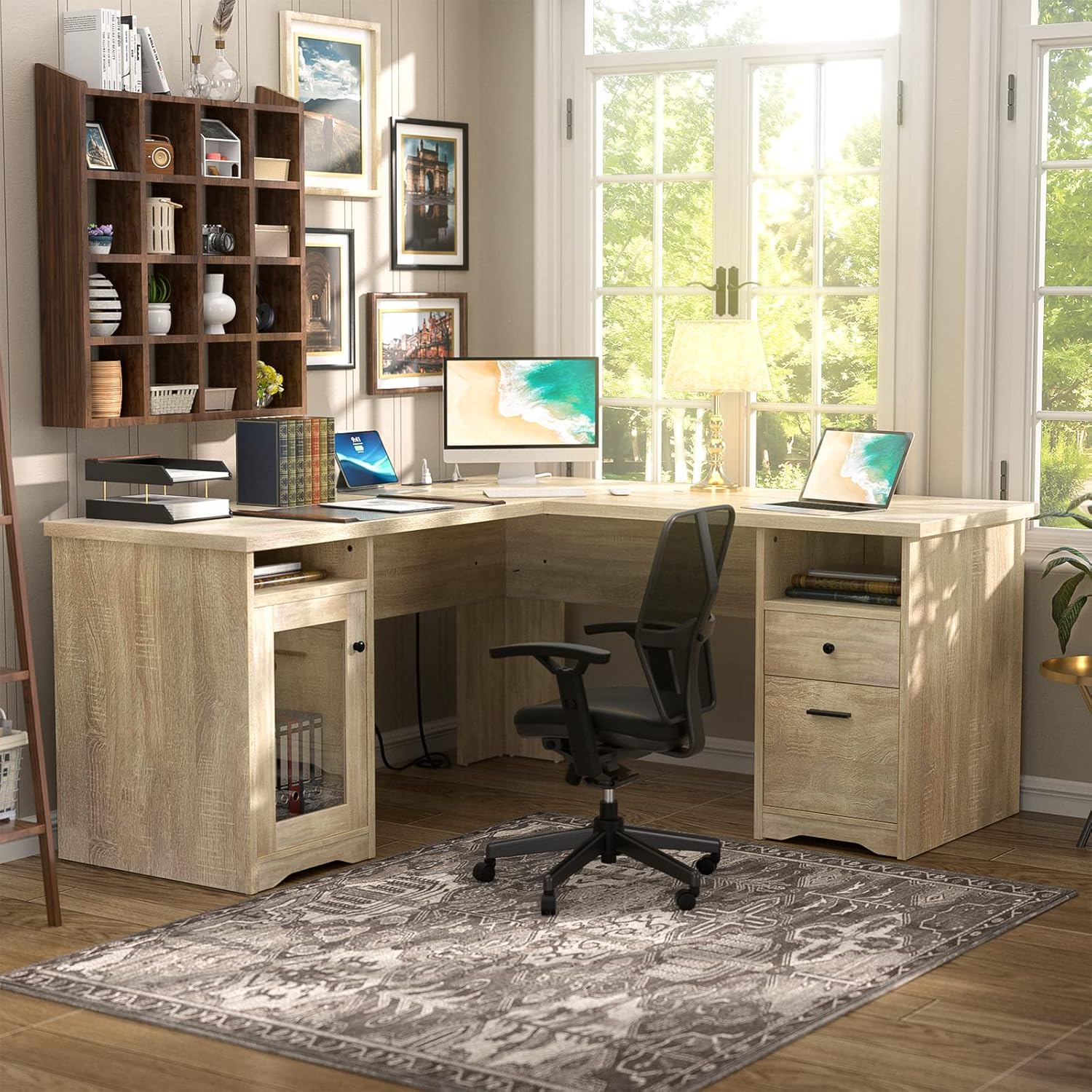 Buy Unikito L Shaped Desk with Drawers, 60”W Corner Computer Desk with USB Charging Port and