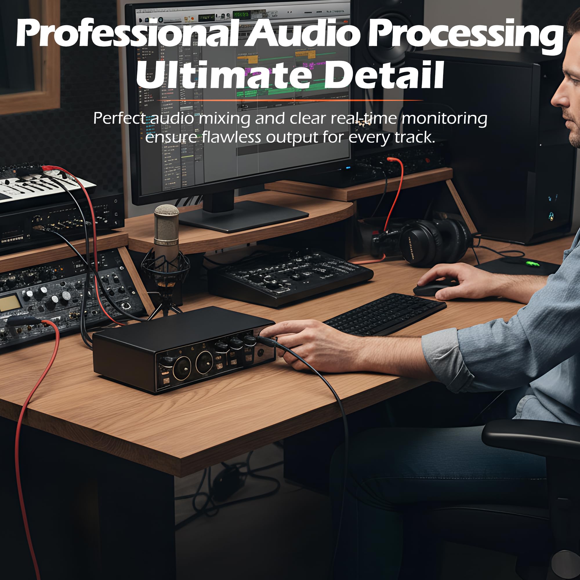 Interfaccia audio USB per la registrazione del PC, interfaccia audio del computer a 24 bit/192 kHz per la registrazione di musica, 48 V Phantom Power Music Recording Studio Apparecchiature da studio