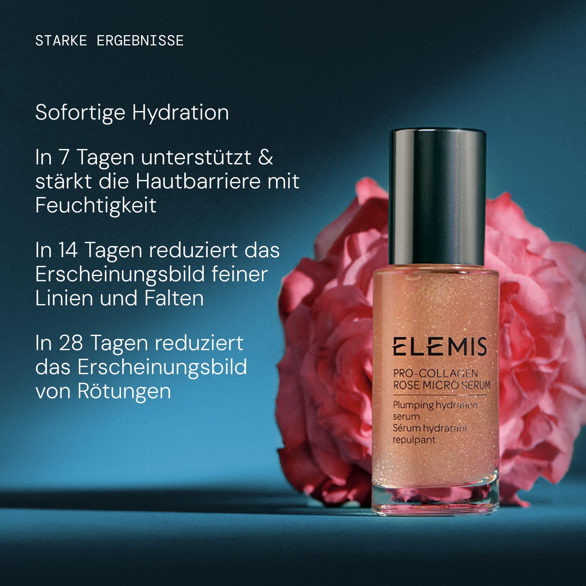 ELEMIS Pro-Collagen Rose Micro Serum 30ml, klinisch bewiesen - Hydrating Anti-Falten Gesichtsserum mit Rosenöl-Extrakt, Anti-Aging Serum zur Stärkung der Hautbarriere