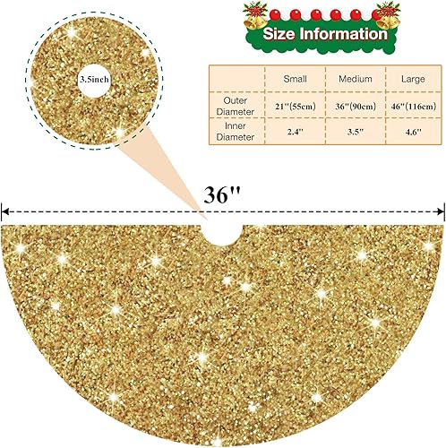 Miniatura 2 de Falda de terciopelo dorado para árbol de Navidad de 36 pulgadas, falda clásica de lentejuelas para árbol genealógico, falda metálica para árboles