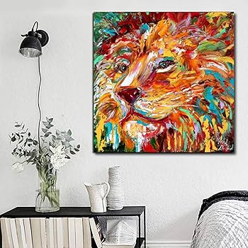 Amazon.co.jp: 抽象的な油絵カラフルなライオンの動物のポスター