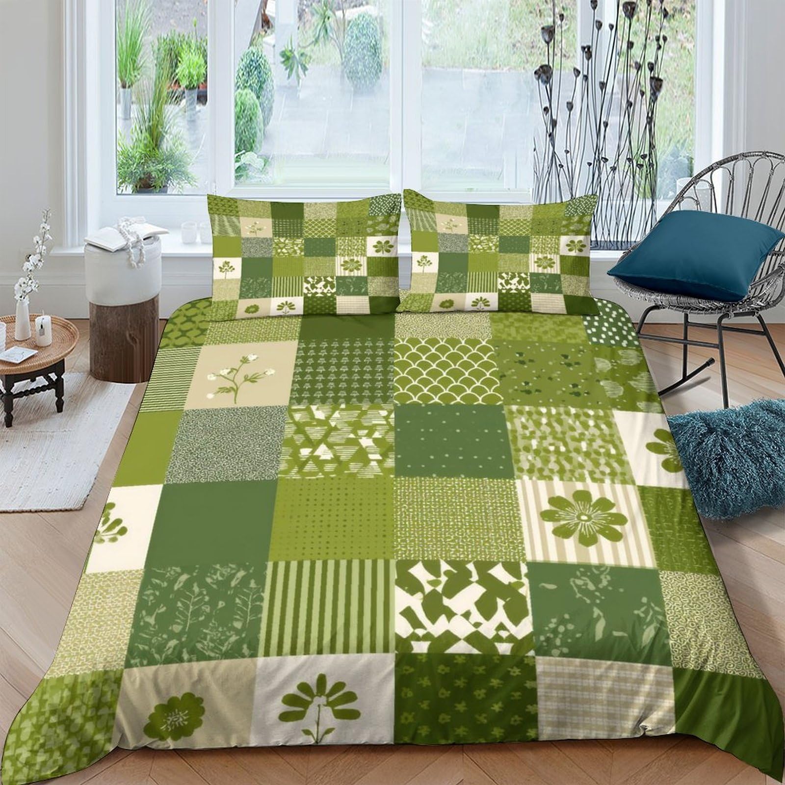 Ctjqhvkz Style-6 3D Printed Green Patchwork Fitted Sheet Microfiber Soft Breathable Botanical Pattern Bed Cover For Bedroom Guest Room Single（135X200cm）
