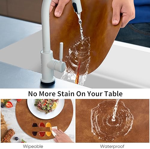 Miniatura 5 de ADRIMER Manteles individuales redondos resistentes al calor, juego de 6 manteles individuales lavables, impermeables, manteles individuales de piel