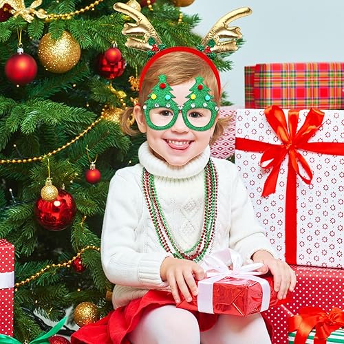 Miniatura 4 de 120 piezas de marco de gafas de Navidad con purpurina, divertidas diademas de Navidad, collares de cuentas de Navidad, accesorios de fotos de