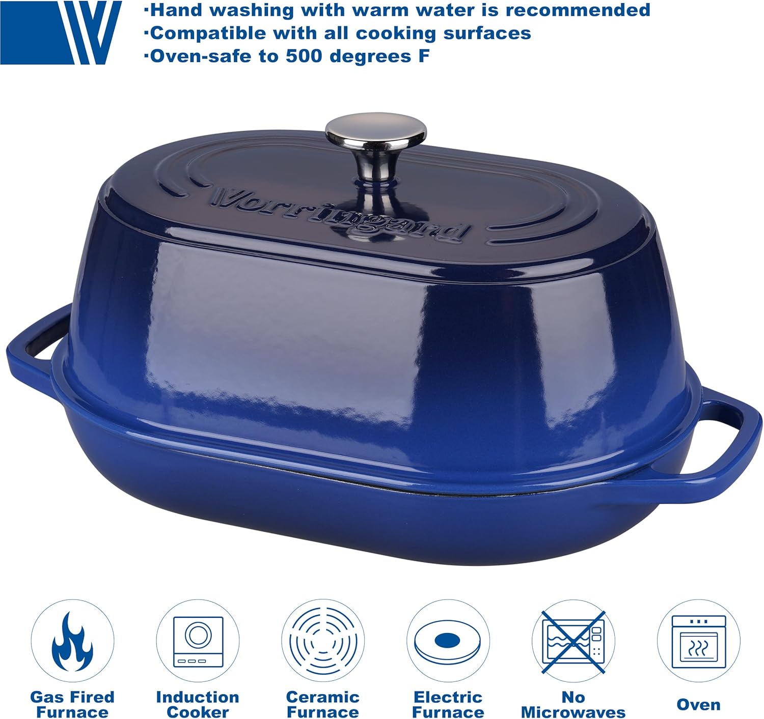 Enameled Cast Iron Dutch Oven Pot with Dome Lid, Oval Bread Oven for Homemade Sourdough Bread Baking, Oven Safe up to 500°F, 6 Quart, Blue - Image 3