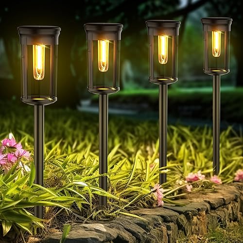 Luces solares para caminos al aire libre, paquete de 8 luces para exteriores, impermeables, encendidoapagado automático, luces solares