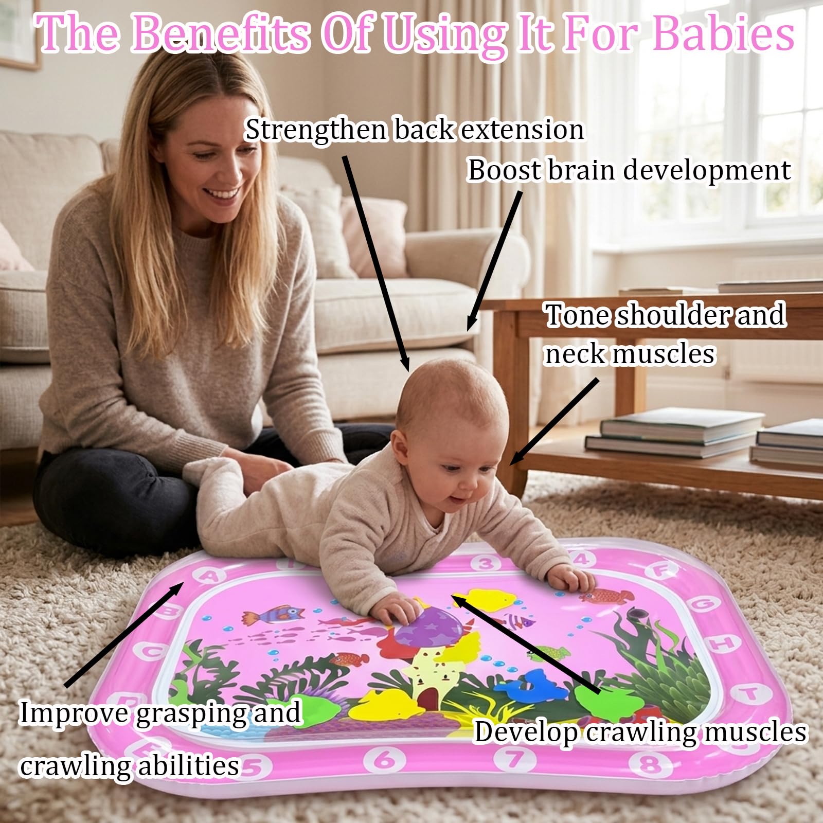 Baby Water Mat, Tummy Time Water Mat for Babies, Infant Developmental Activity Centre, Sensory Water Play Mat, Portable Travel Toy for Newborns to Three Years, 60 x 45 cm — view 3