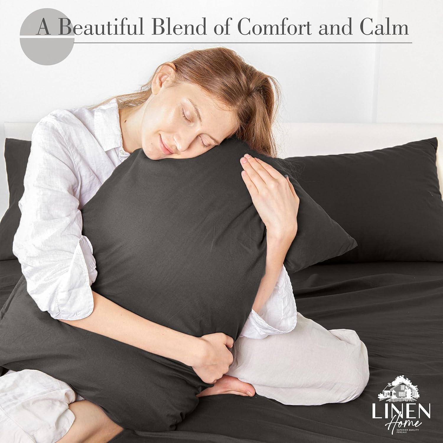 Linen Home Washed Cotton Percale Fitted Sheet King Size, Silver, 1 Deep Pocket Fitted Sheet, Soft and Cool Strong Bed Linen, 78"X80"+14"