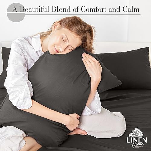 Miniatura 7 de Linen Home Juego de sábanas de percal de algodón lavado, color plateado, bolsillo profundo, 4 piezas, 1 sábana encimera, 1 sábana bajera y 2 fundas