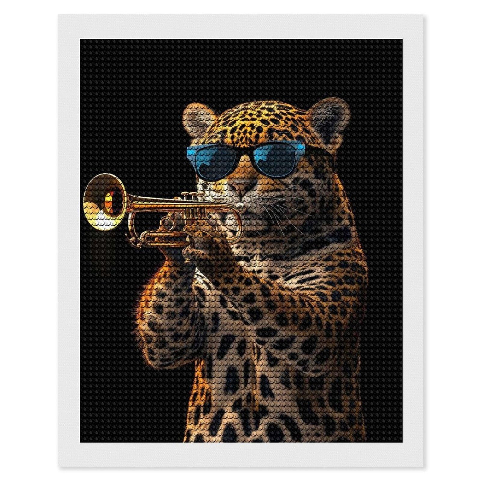 Junmoney Jaguar Trumpet Diamond Painting Canvas Set 16"x20", Boho Decor, for Craft Lovers, Easy Handmade Project, Holiday Gift Idea
