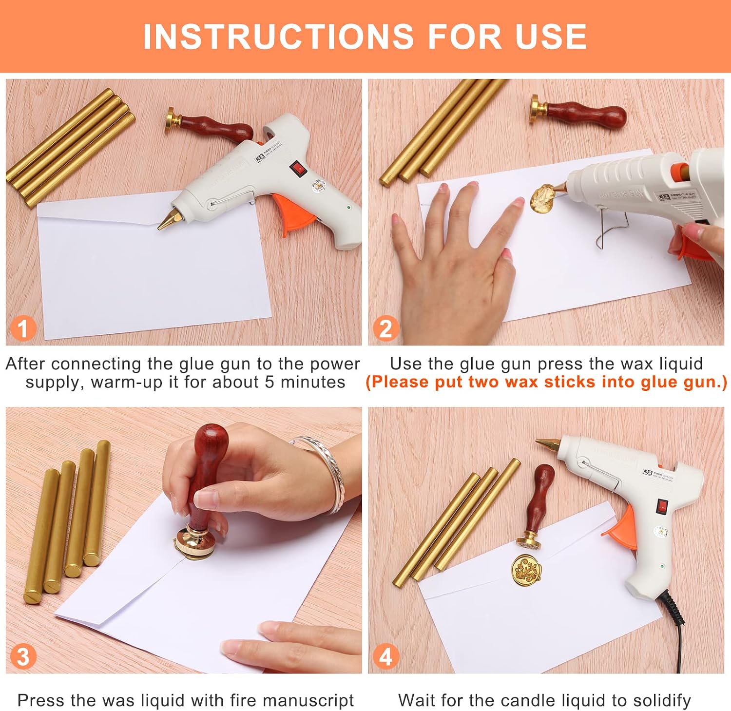 Sealing Wax Sticks 12P with Glue Gun, Luxiv 5.4" Sealing Waxs Stick 10MM Fire Manuscript Glue Gun Wax Seal Stamp for Wedding Invitations, Envelopes, Package Seal Waxs Sticks (Gold)