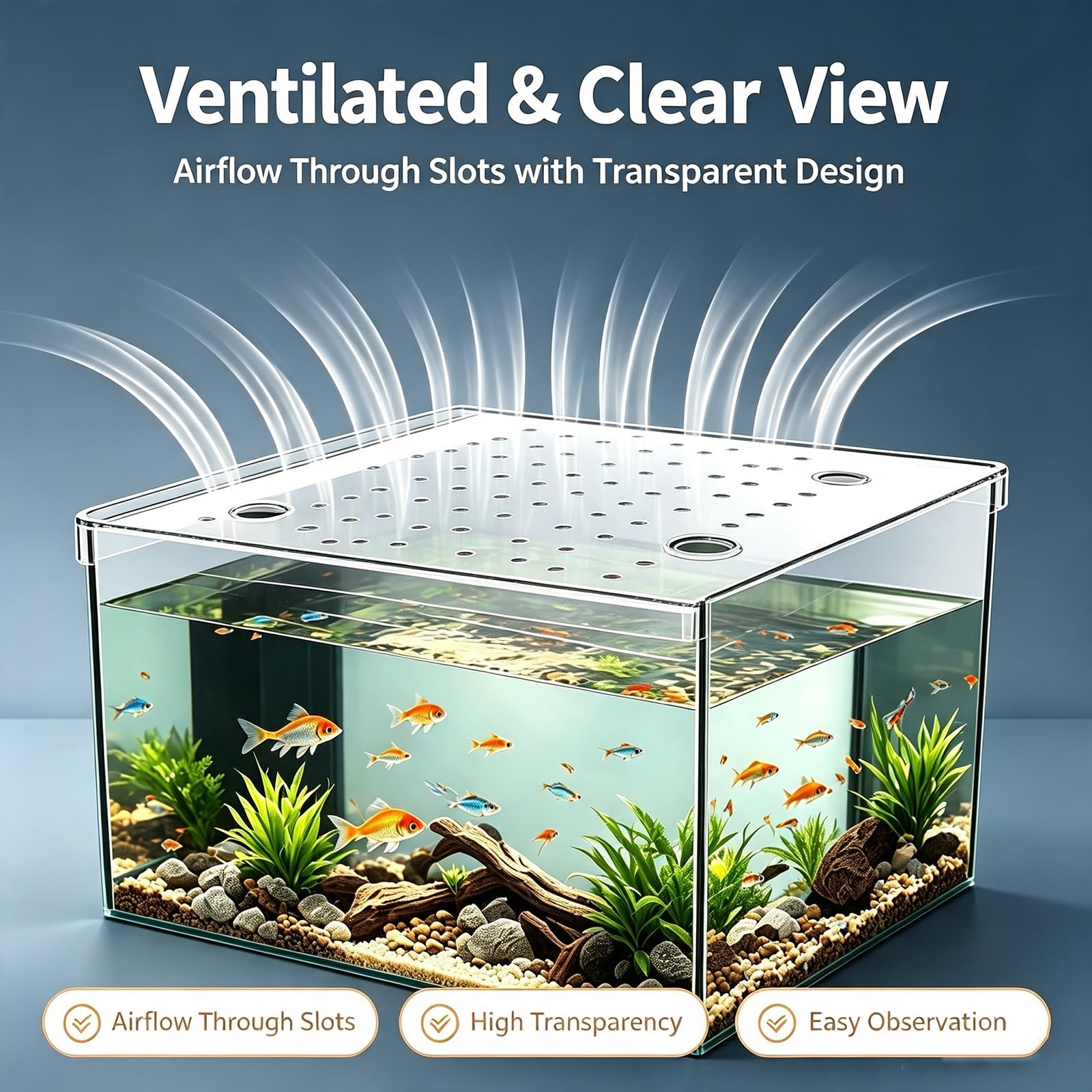 HAIXHX Transparente ventilado Tapa Acuario con diseño de curvatura Lateral