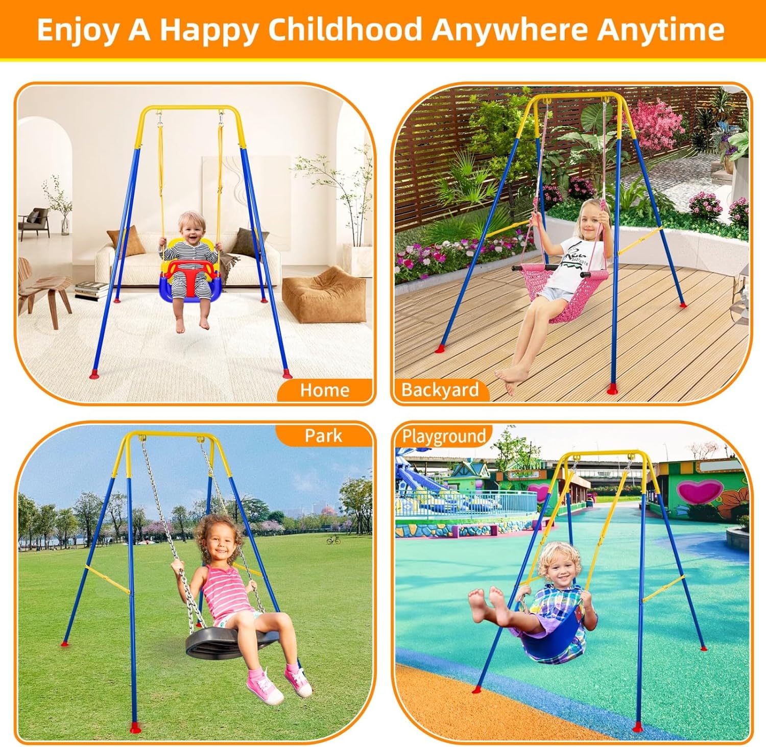 Foldable Swing Stand for Kids, Heavy-Duty Metal Swing Frame for Indoor/Outdoor, Suitable for Most Baby Toddler Swings, Easy to Assemble & Store, Swings not Included (Blue)