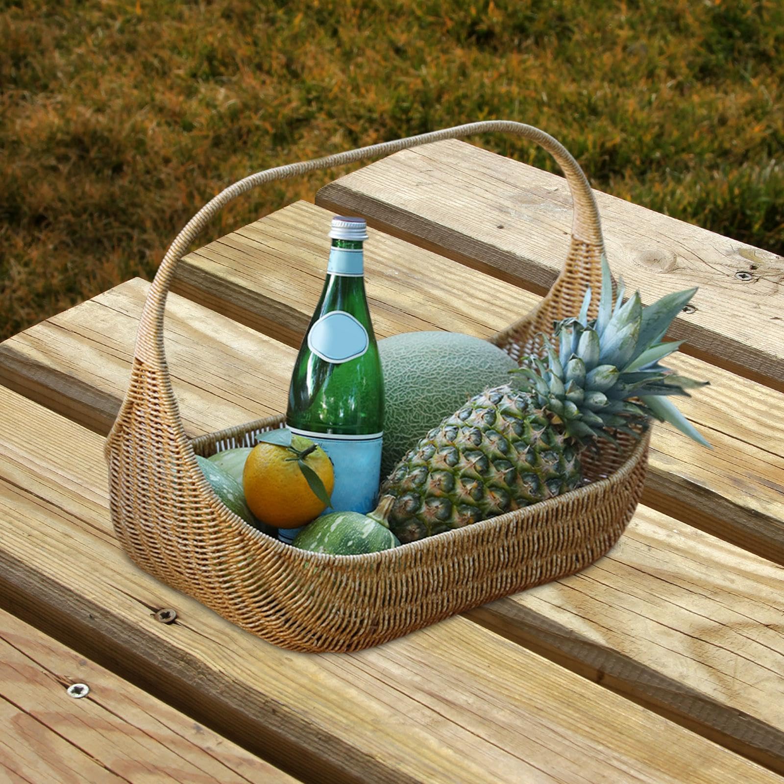 Cesto Portaoggetti, Cesto da Picnic, Cesto per, Cesto da Mercato, Cesto Intrecciato a Mano, Cesto Portaoggetti Intrecciato a Mano per Viaggi, 37x22x29 cm