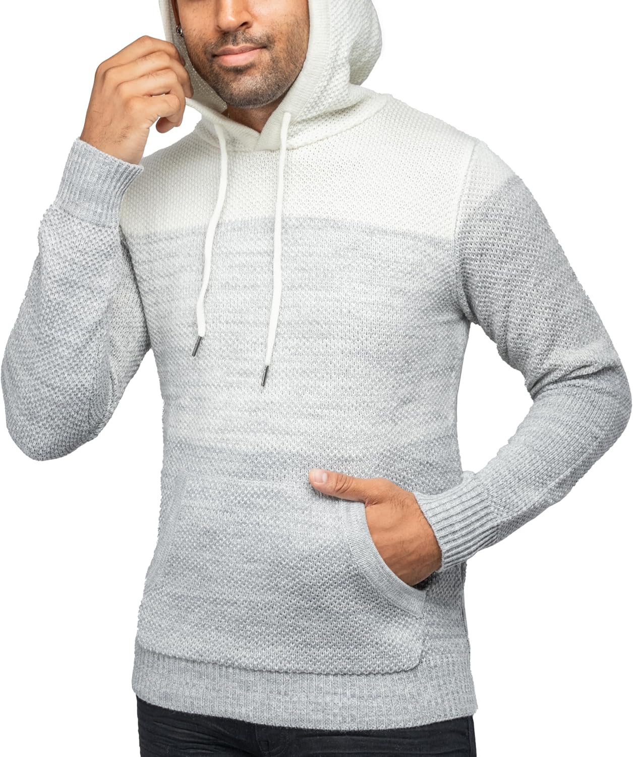 X RAY Men's Slim Fit Knitted Hoodie Sweater, Casual Color Block Hooded Pullover Top Oatmeal - Colorblock X-Large