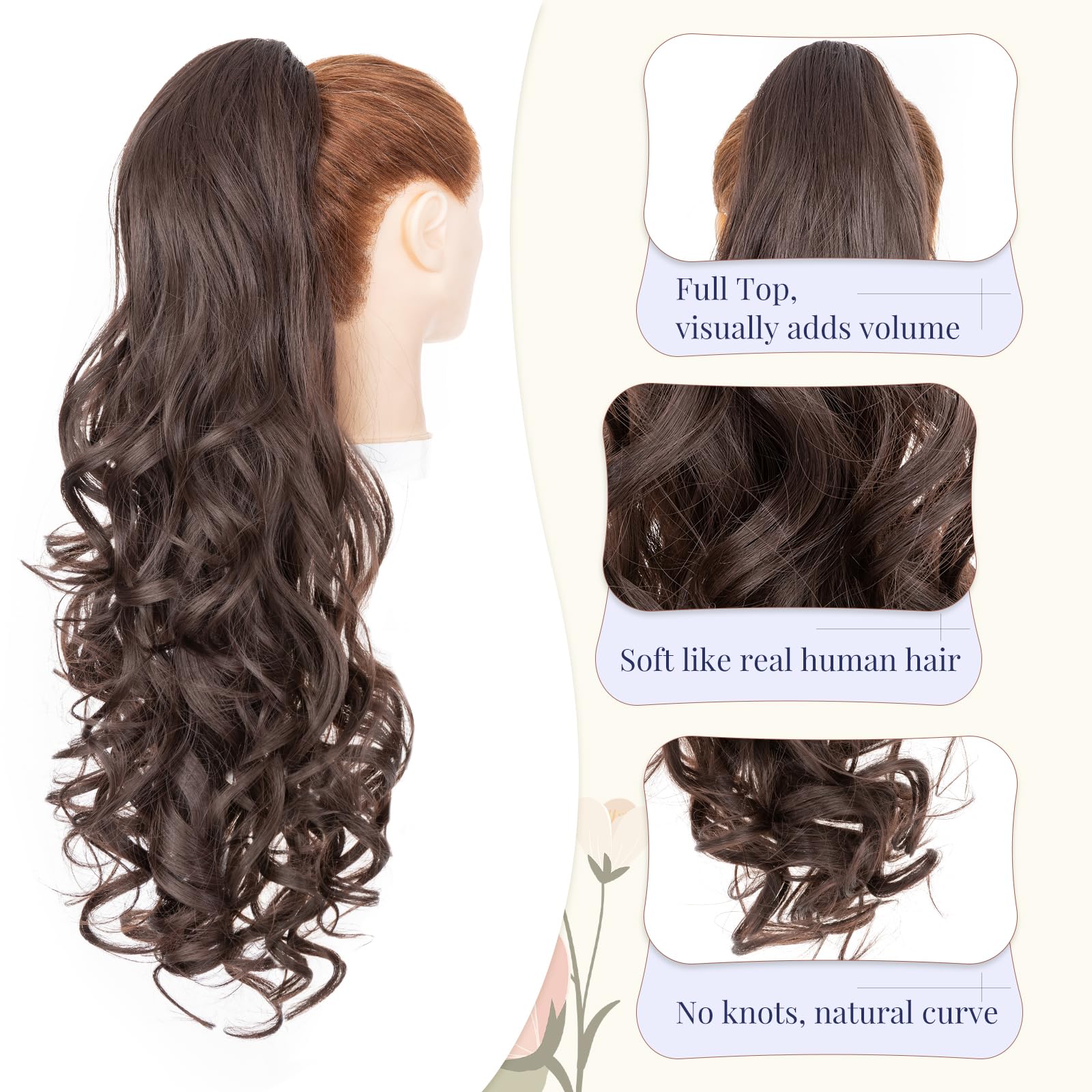 TESS 24'' Curly Ponytail Extensions, 210g Claw in Long Ponytail, Hair Pieces for Women Light Brown, 24 Inch (curly) - Image 3