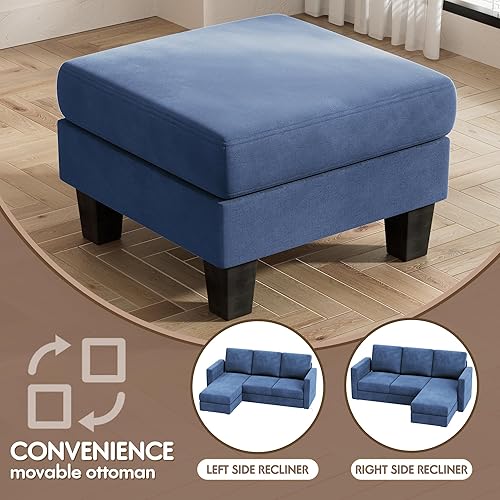 Miniatura 6 de Sofá modular convertible, sofá en forma de L de 3 asientos con tela de lino, sofá otomano movible para apartamentos pequeños, sala de estar y