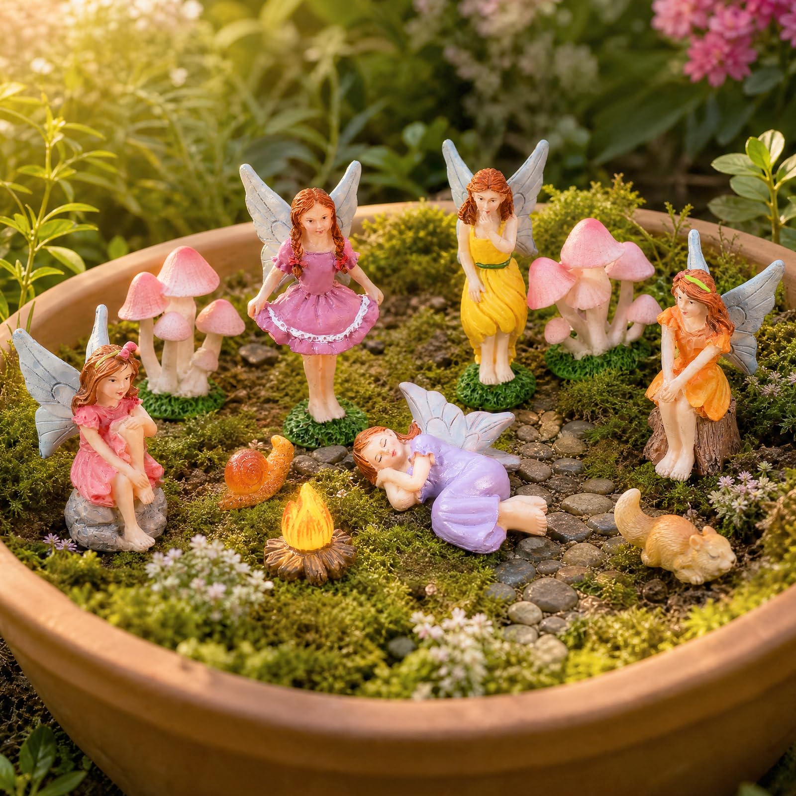 NZWBSHSSP 10Pcs Miniature Fairy Garden Figurines - Resin Flower Fairies Ornaments for Outdoor Magical Fairy Garden Accessories, DIY Terrarium, Bonsai & Micro Landscape Decor DIY Crafts